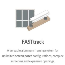 100% Hidden Fasteners for a clean & professional look, Fast Track is Screen Tights' innovative 2 piece screening system. With unlimited screening configurations possible Fast Track's 1" x 2" self-mating channels available in 8' length, create porch structure elements for easy installation and limitless project creativity. This unique aluminum system allows you to screen from the interior or exterior of your porch using flat spline, in less time.